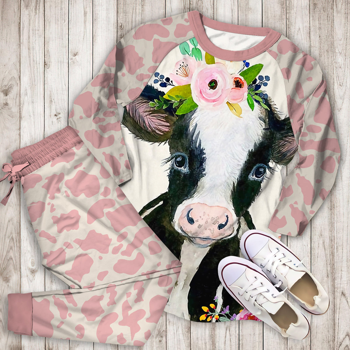 Love Beautiful Cow Pajama Set |Sleepwear Pjs Sets | Raglan Shirt Pants Set