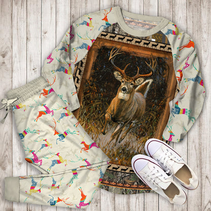 Whitetail Deer Pajama Set | Pajamas | Cotton Sleepwear Sets | Soft Long Sleeve Pjs | Raglan Shirt and Pants Set