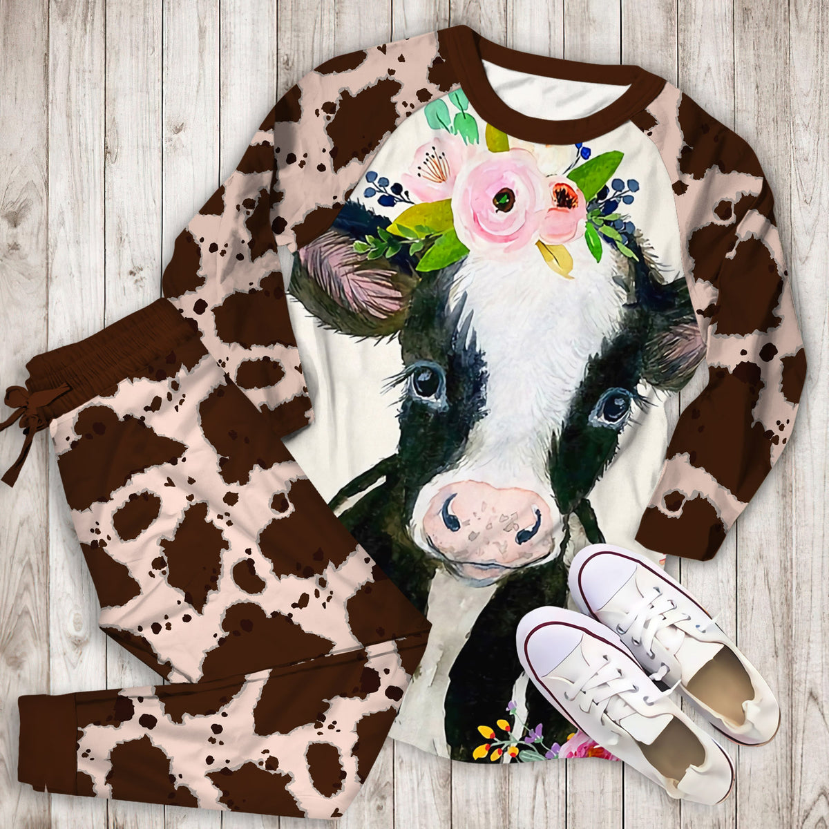 Love Beautiful Cow Pajama Set |Sleepwear Pjs Sets | Raglan Shirt Pants Set