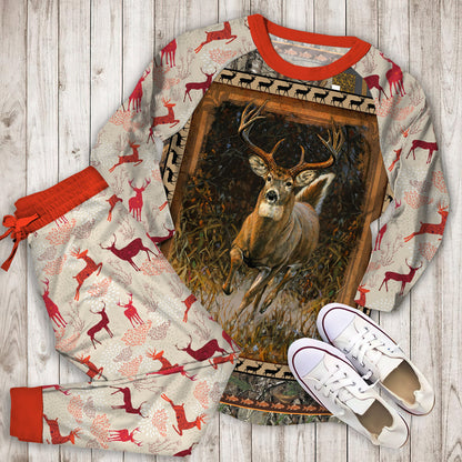 Whitetail Deer Pajama Set | Pajamas | Cotton Sleepwear Sets | Soft Long Sleeve Pjs | Raglan Shirt and Pants Set