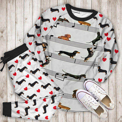 Dachshund Music Pajama Set | Pajamas | Cotton Sleepwear Sets | Soft Long Sleeve Pjs | Raglan Shirt and Pants Set