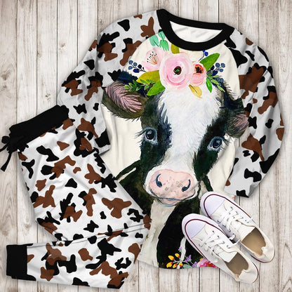 Love Beautiful Cow Pajama Set |Sleepwear Pjs Sets | Raglan Shirt Pants Set