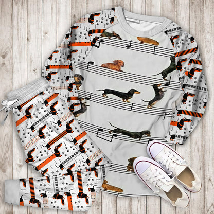 Dachshund Music Pajama Set | Pajamas | Cotton Sleepwear Sets | Soft Long Sleeve Pjs | Raglan Shirt and Pants Set