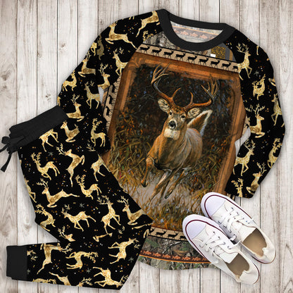 Whitetail Deer Pajama Set | Pajamas | Cotton Sleepwear Sets | Soft Long Sleeve Pjs | Raglan Shirt and Pants Set