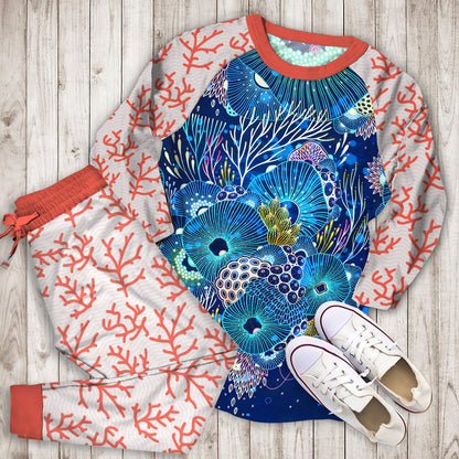 Coral Reef Pajama Set | Pajamas | Cotton Sleepwear Sets | Soft Long Sleeve Pjs | Raglan Shirt and Pants Set