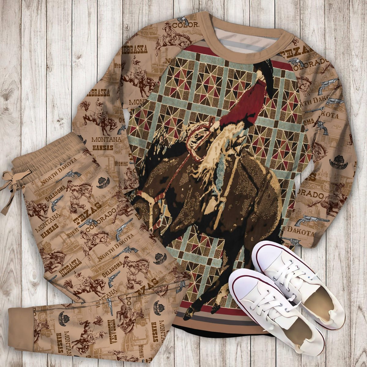 Cowboy Pajama Set |Sleepwear Pjs Sets | Raglan Shirt Pants Set