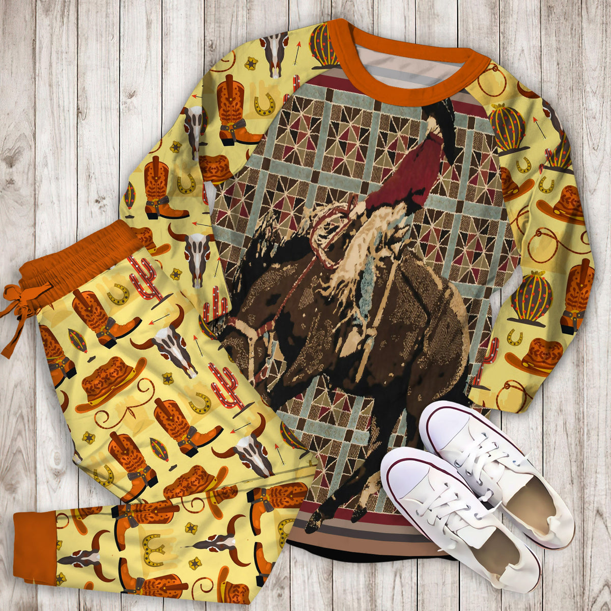 Cowboy Pajama Set |Sleepwear Pjs Sets | Raglan Shirt Pants Set