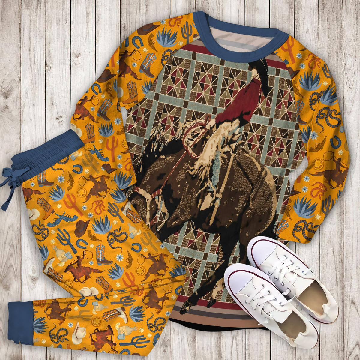 Cowboy Pajama Set |Sleepwear Pjs Sets | Raglan Shirt Pants Set