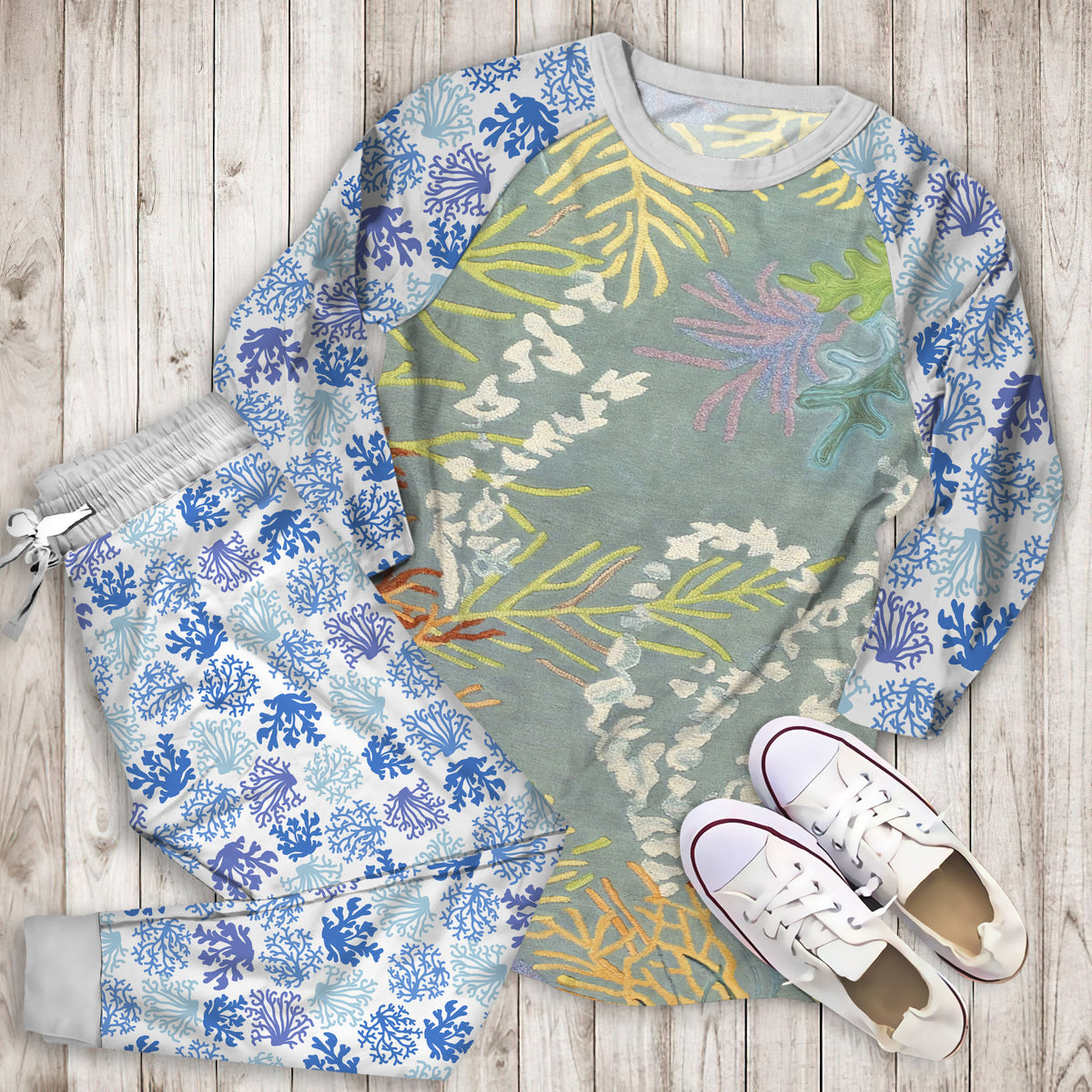 Coral Reef Pajama Set | Pajamas | Cotton Sleepwear Sets | Soft Long Sleeve Pjs | Raglan Shirt and Pants Set