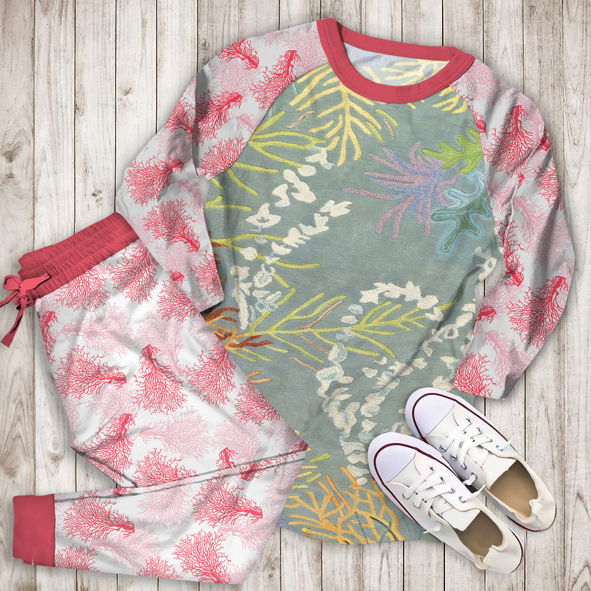 Coral Reef Pajama Set | Pajamas | Cotton Sleepwear Sets | Soft Long Sleeve Pjs | Raglan Shirt and Pants Set