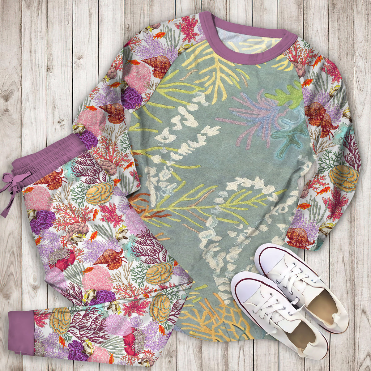 Coral Reef Pajama Set | Pajamas | Cotton Sleepwear Sets | Soft Long Sleeve Pjs | Raglan Shirt and Pants Set