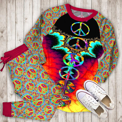 Hippie Pajama Set | Pajamas | Cotton Sleepwear Sets | Soft Long Sleeve Pjs | Raglan Shirt and Pants Set