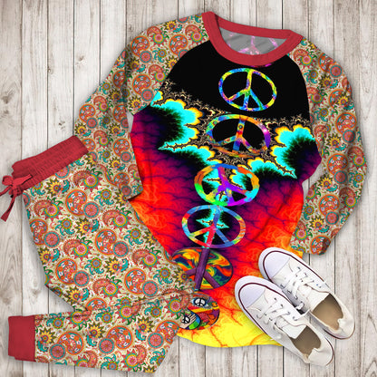 Hippie Pajama Set | Pajamas | Cotton Sleepwear Sets | Soft Long Sleeve Pjs | Raglan Shirt and Pants Set