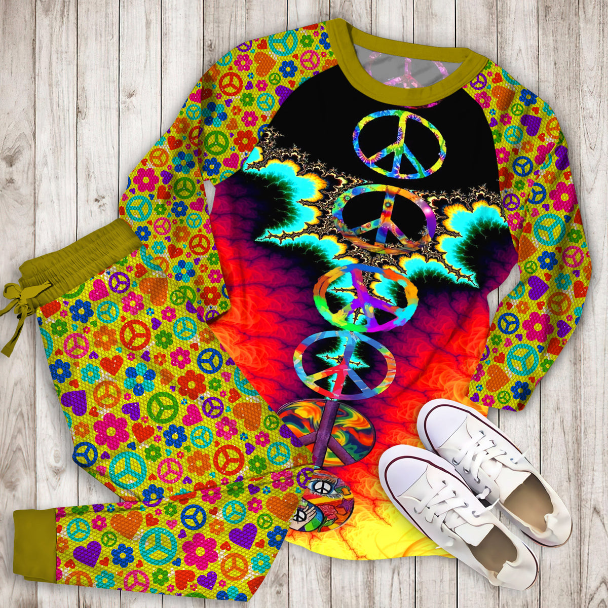 Hippie Pajama Set | Pajamas | Cotton Sleepwear Sets | Soft Long Sleeve Pjs | Raglan Shirt and Pants Set