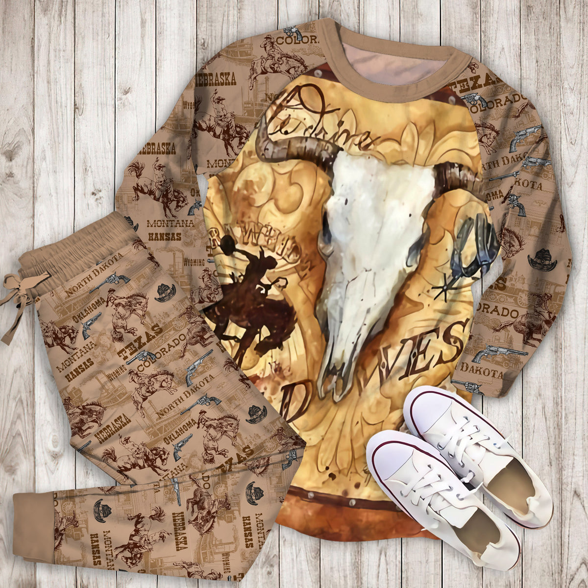 Cowboy Pajama Set |Sleepwear Pjs Sets | Raglan Shirt Pants Set