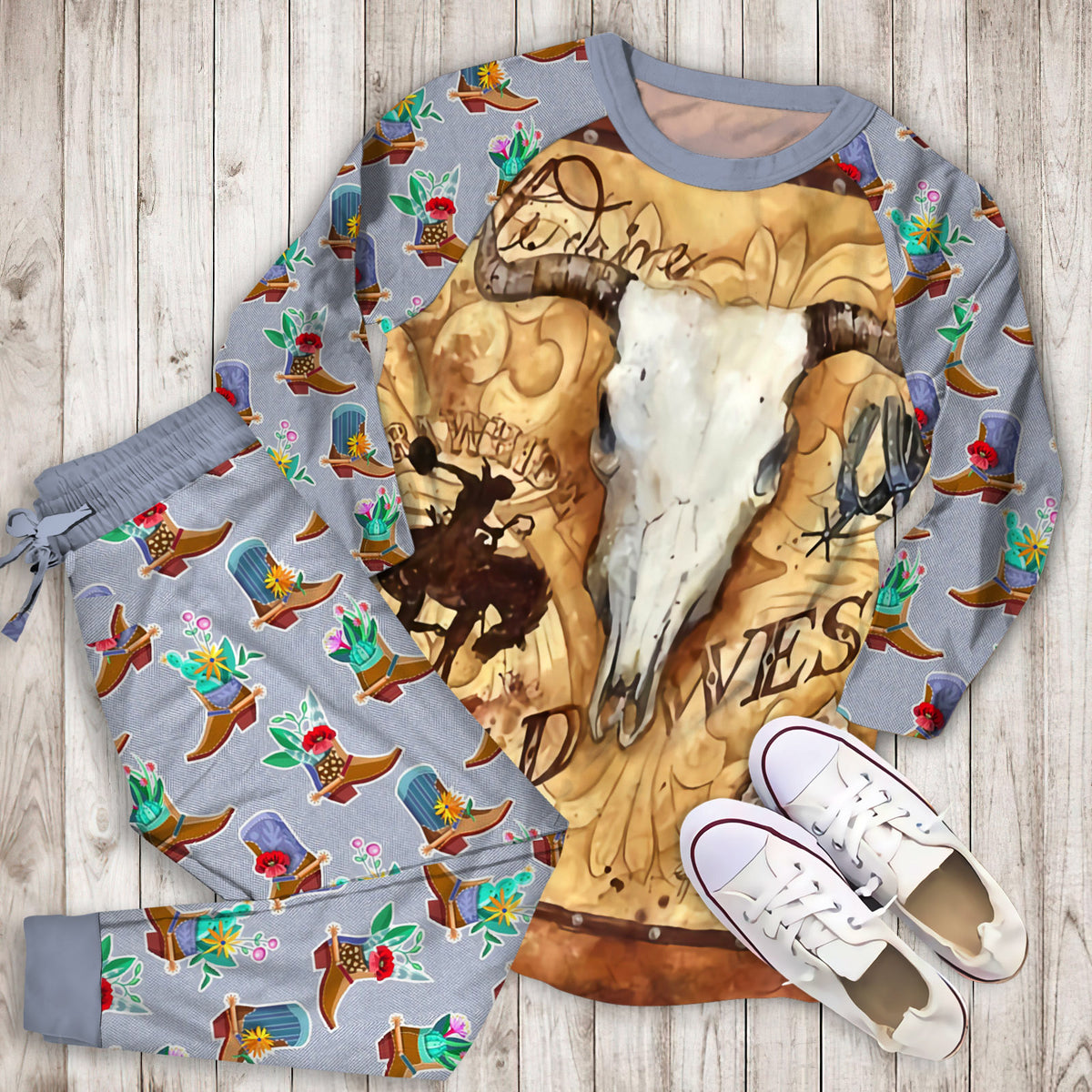 Cowboy Pajama Set |Sleepwear Pjs Sets | Raglan Shirt Pants Set