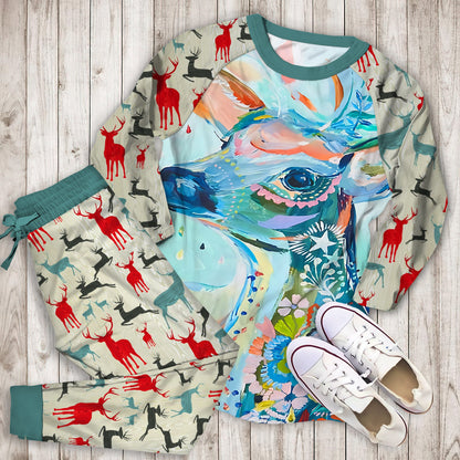 Deer Pajama Set | Pajamas | Cotton Sleepwear Sets | Soft Long Sleeve Pjs | Raglan Shirt and Pants Set
