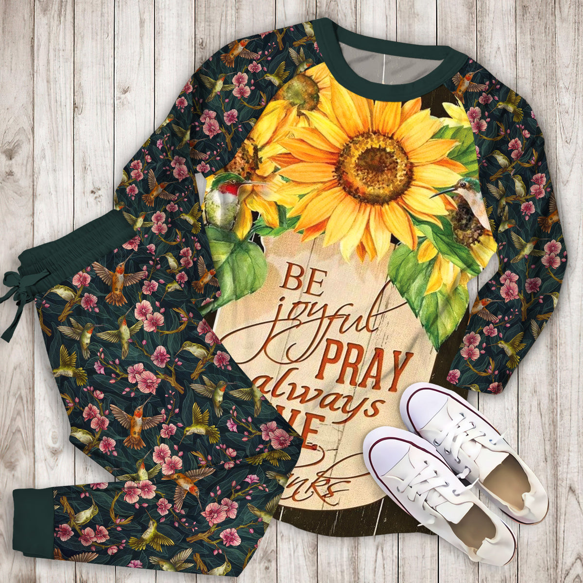 Hummingbird Pajama Set | Pajamas | Cotton Sleepwear Sets | Soft Long Sleeve Pjs | Raglan Shirt and Pants Set