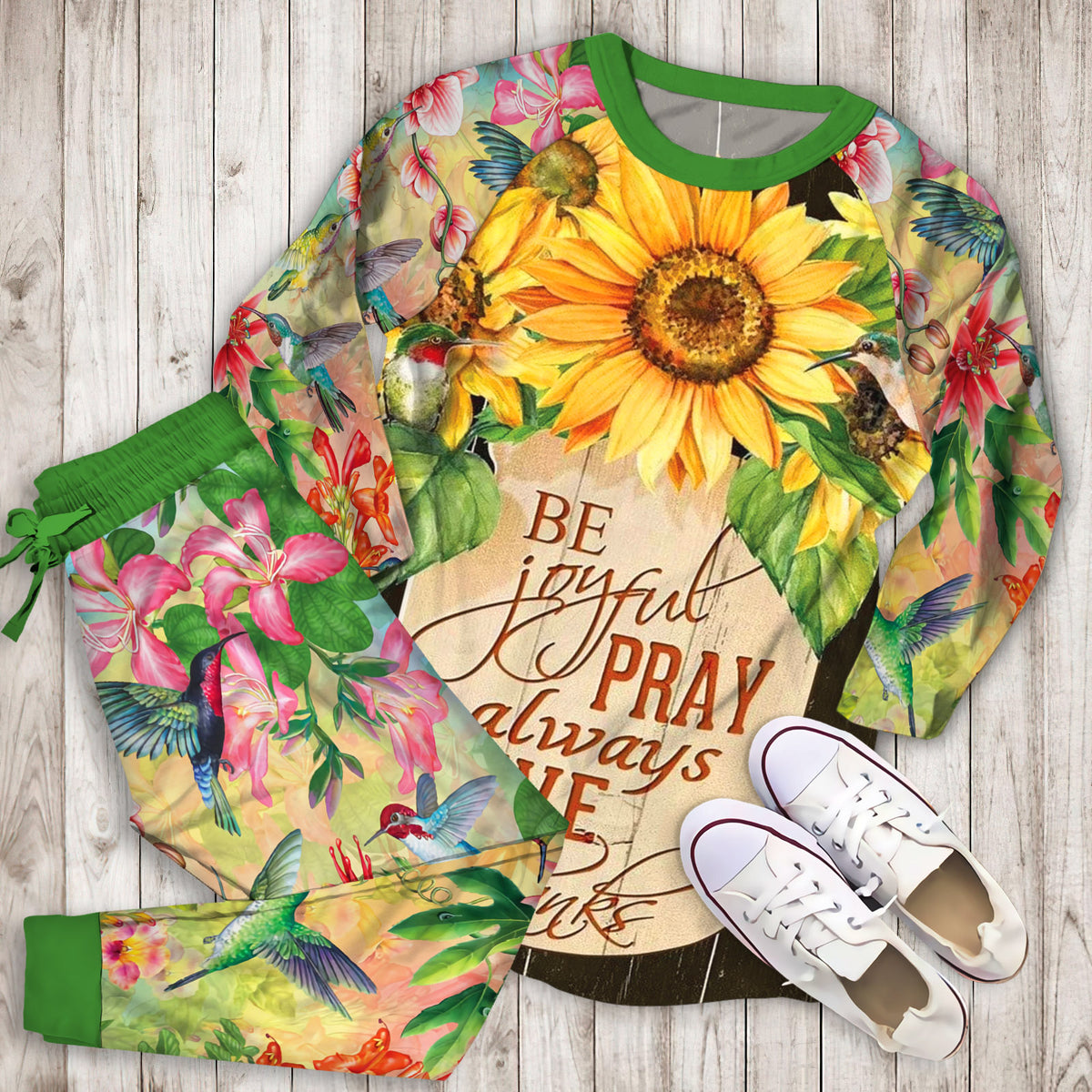 Hummingbird Pajama Set | Pajamas | Cotton Sleepwear Sets | Soft Long Sleeve Pjs | Raglan Shirt and Pants Set