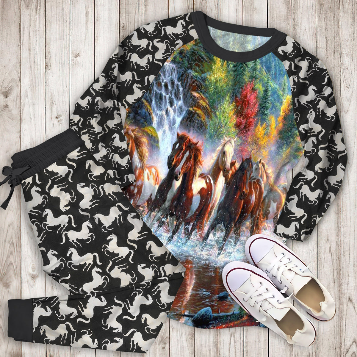 Horse Pajama Set |Sleepwear Pjs Sets | Raglan Shirt Pants Set