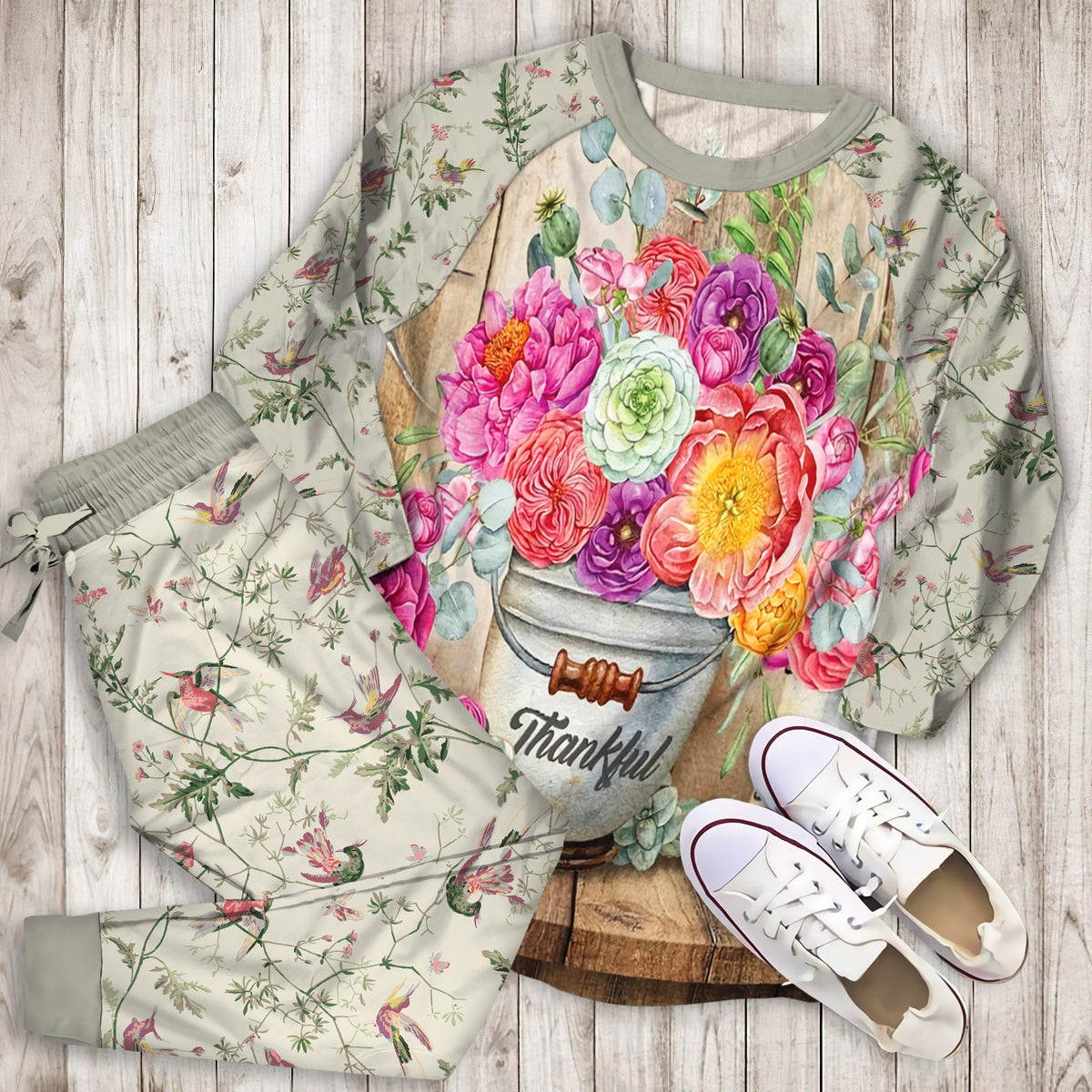 Humming Bird Pajama Set | Pajamas | Cotton Sleepwear Sets | Soft Long Sleeve Pjs | Raglan Shirt and Pants Set