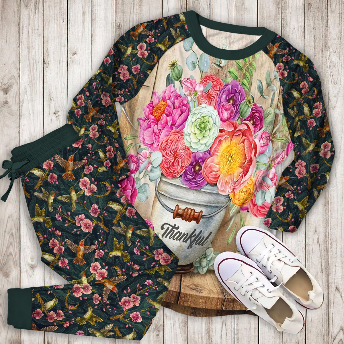 Humming Bird Pajama Set | Pajamas | Cotton Sleepwear Sets | Soft Long Sleeve Pjs | Raglan Shirt and Pants Set