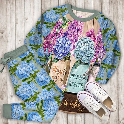 Hydrangeas Flower Pajama Set |Sleepwear Pjs Sets | Raglan Shirt Pants Set