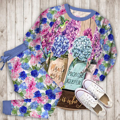 Hydrangeas Flower Pajama Set |Sleepwear Pjs Sets | Raglan Shirt Pants Set
