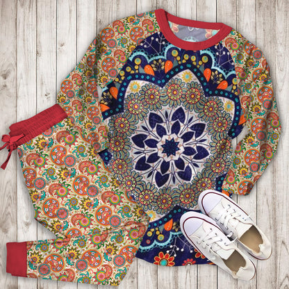 Hippie Beautiful Ethnic Mandala Pajama Set |Sleepwear Pjs Sets | Raglan Shirt Pants Set