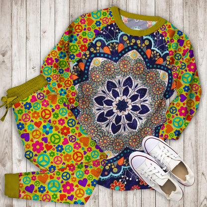 Hippie Beautiful Ethnic Mandala Pajama Set |Sleepwear Pjs Sets | Raglan Shirt Pants Set