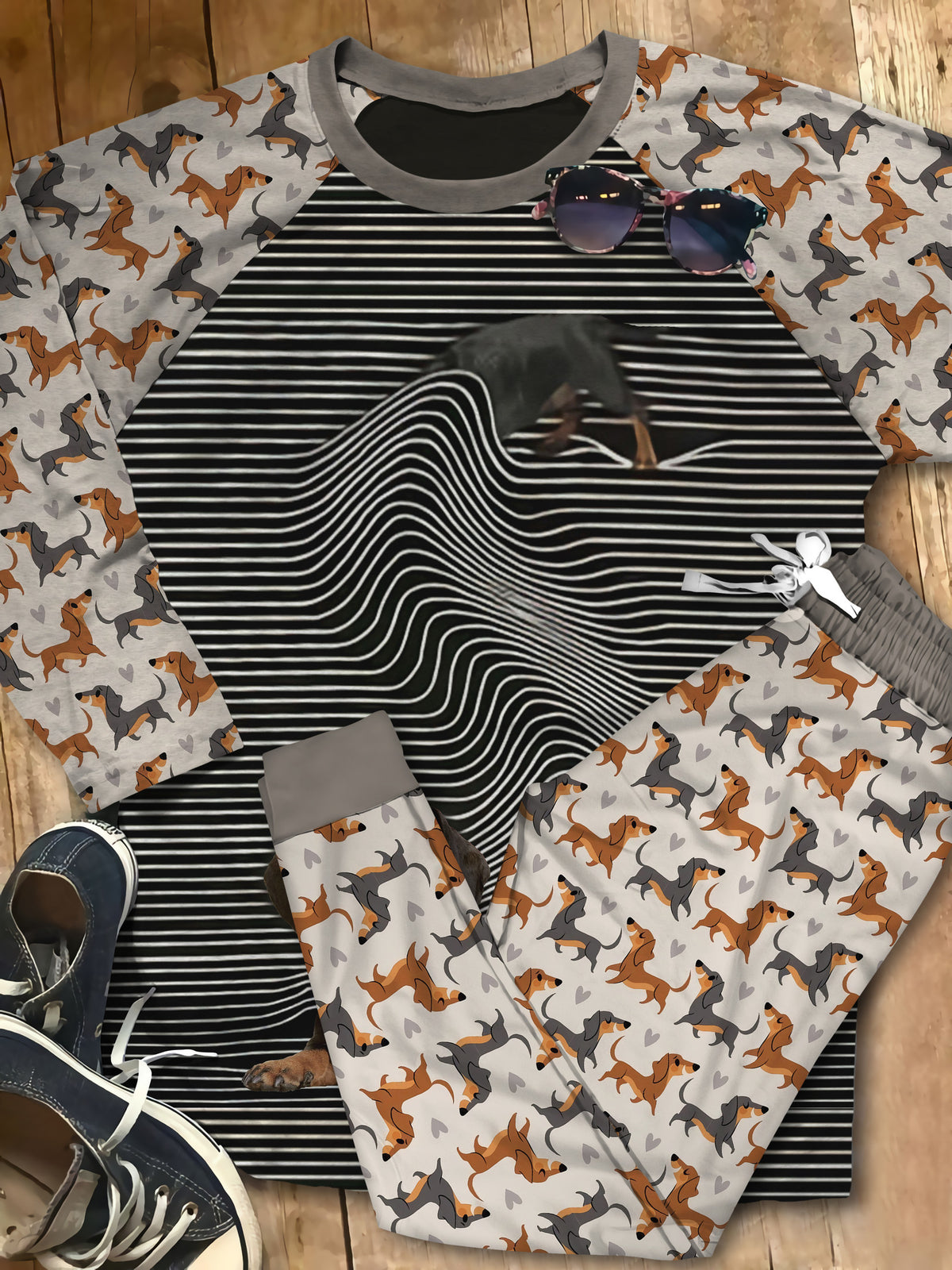 Dachshund Long Body Pajama Set |Sleepwear Pjs Sets | Raglan Shirt Pants Set