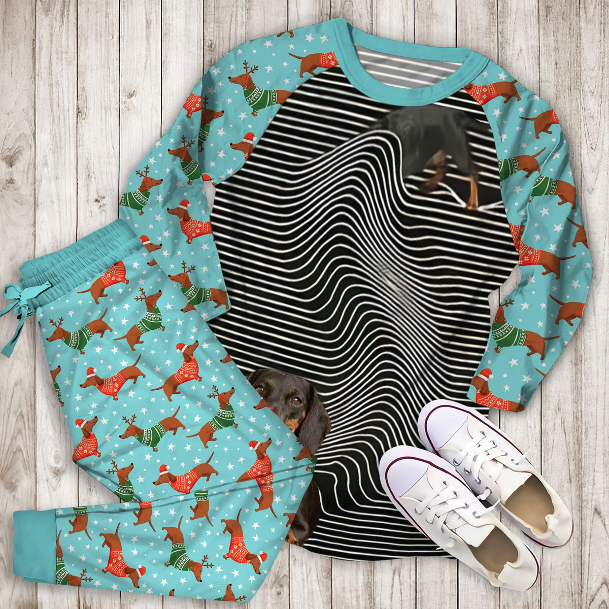 Dachshund Long Body Pajama Set |Sleepwear Pjs Sets | Raglan Shirt Pants Set