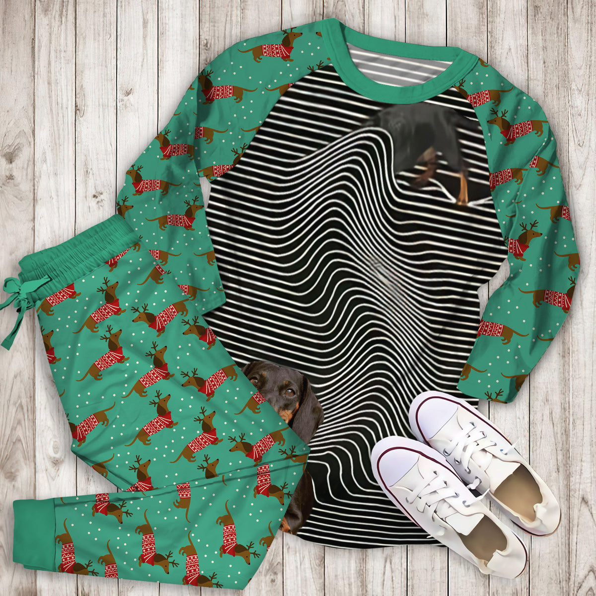 Dachshund Long Body Pajama Set |Sleepwear Pjs Sets | Raglan Shirt Pants Set
