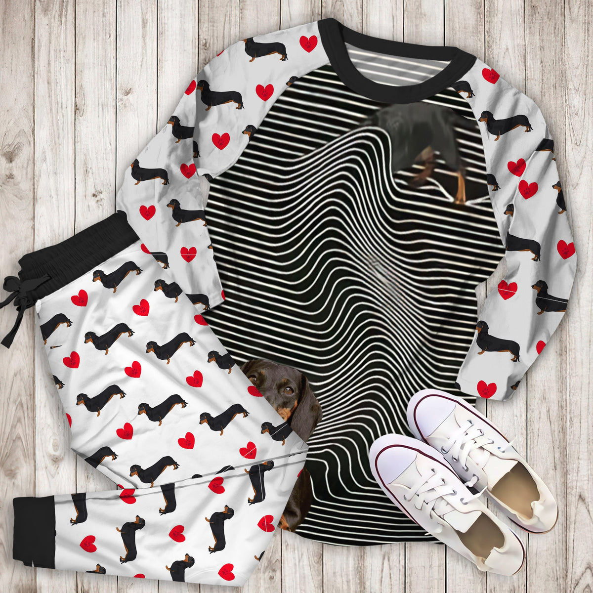 Dachshund Long Body Pajama Set |Sleepwear Pjs Sets | Raglan Shirt Pants Set