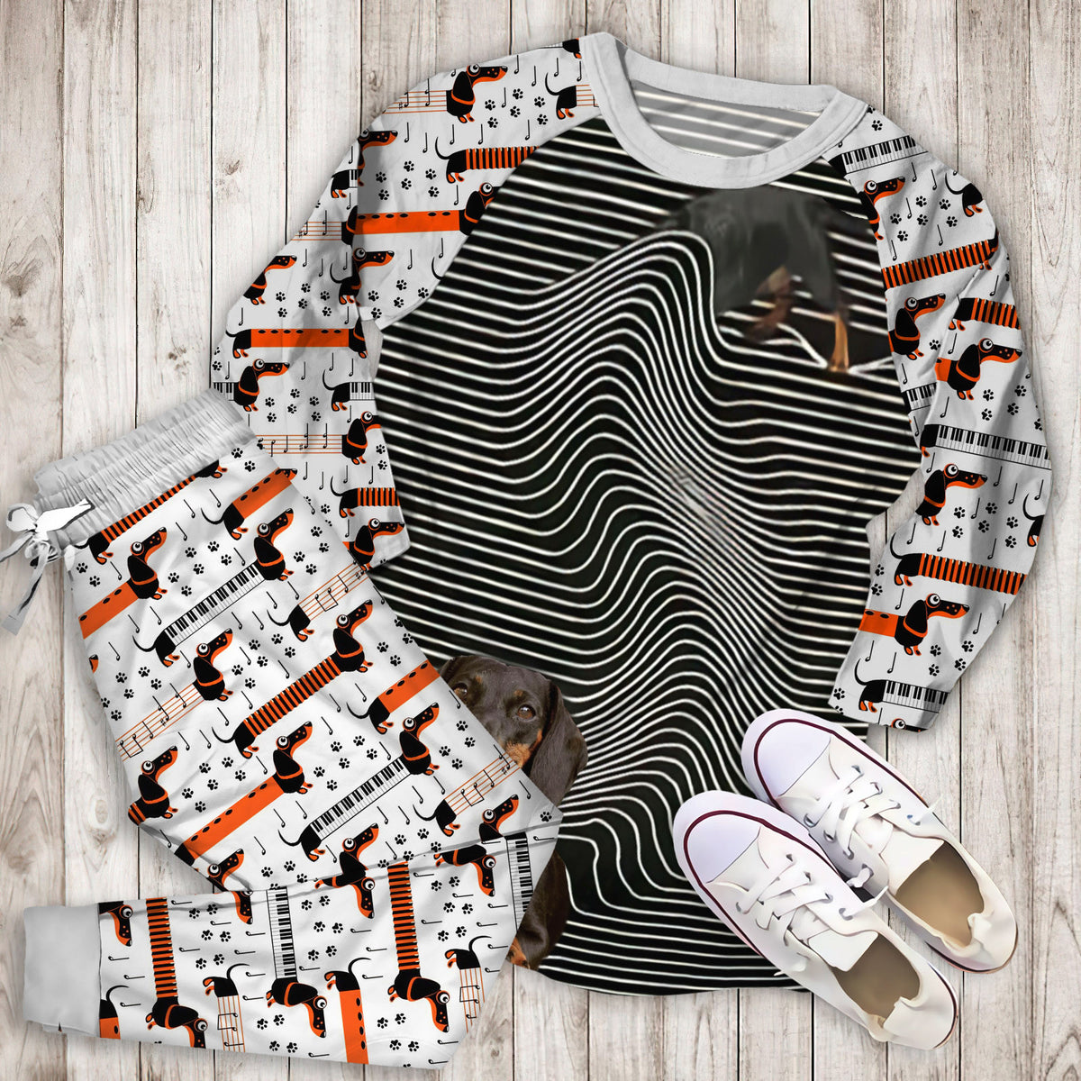 Dachshund Long Body Pajama Set |Sleepwear Pjs Sets | Raglan Shirt Pants Set
