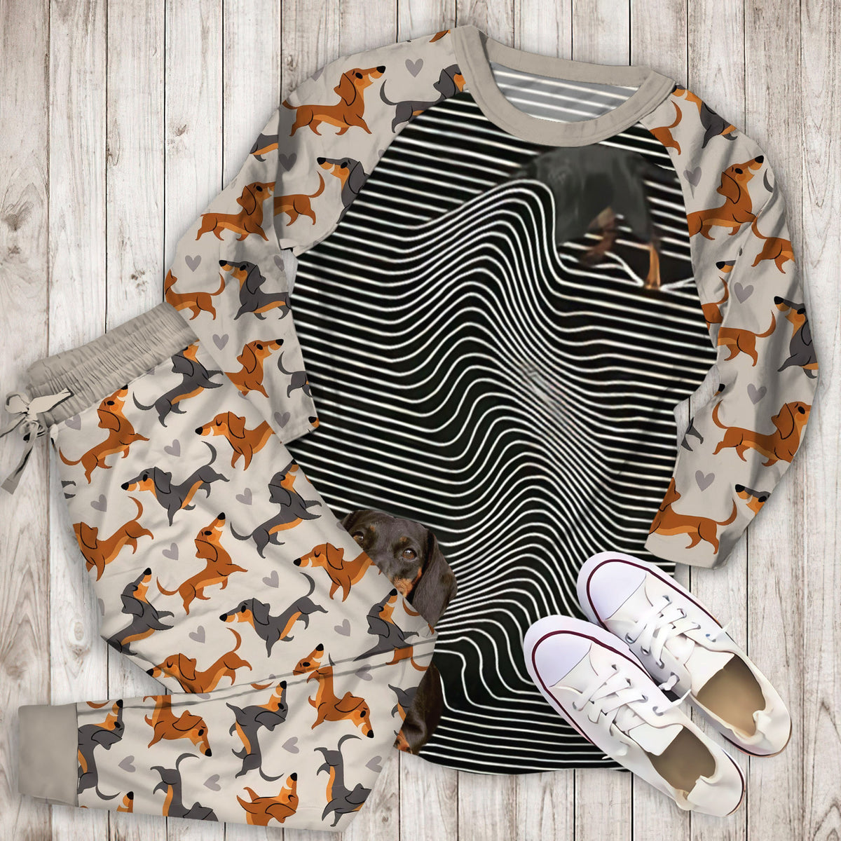 Dachshund Long Body Pajama Set |Sleepwear Pjs Sets | Raglan Shirt Pants Set
