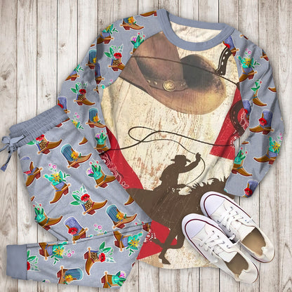 Vintage Cowboy Pajama Set | Pajamas | Cotton Sleepwear Sets | Soft Long Sleeve Pjs | Raglan Shirt and Pants Set