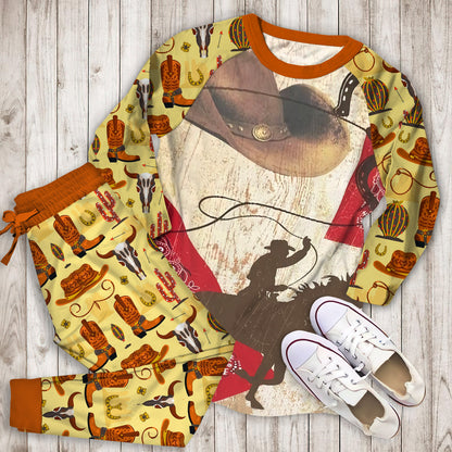 Vintage Cowboy Pajama Set | Pajamas | Cotton Sleepwear Sets | Soft Long Sleeve Pjs | Raglan Shirt and Pants Set