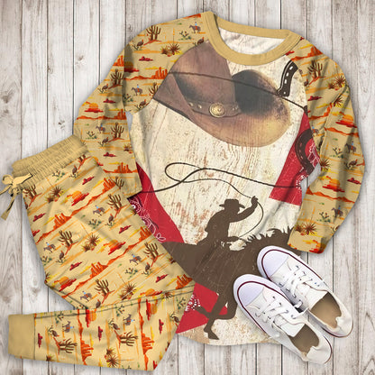 Vintage Cowboy Pajama Set | Pajamas | Cotton Sleepwear Sets | Soft Long Sleeve Pjs | Raglan Shirt and Pants Set
