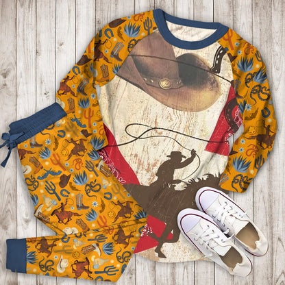 Vintage Cowboy Pajama Set | Pajamas | Cotton Sleepwear Sets | Soft Long Sleeve Pjs | Raglan Shirt and Pants Set