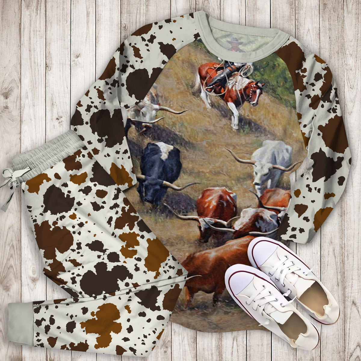 Cow Pajama Set | Pajamas | Cotton Sleepwear Sets | Soft Long Sleeve Pjs | Raglan Shirt and Pants Set