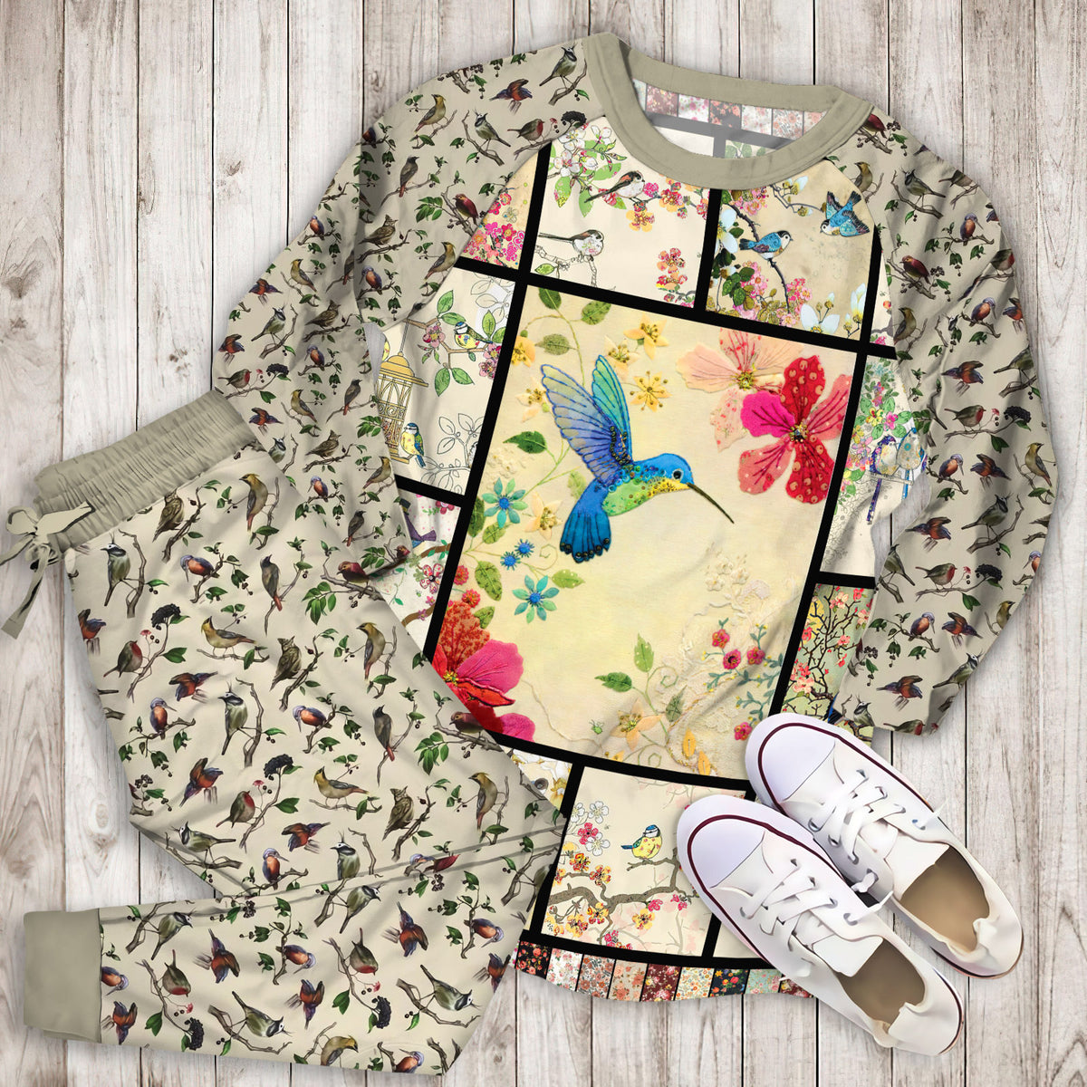 Humming Bird When Spring Come Awesome Pajama Set |Sleepwear Pjs Sets | Raglan Shirt Pants Set