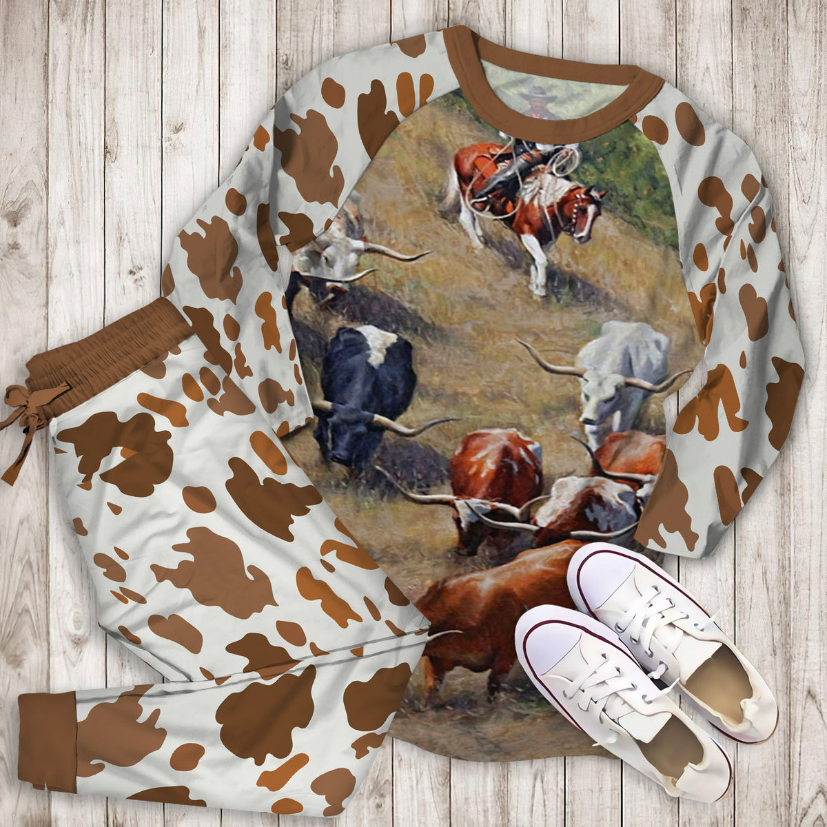 Cow Pajama Set | Pajamas | Cotton Sleepwear Sets | Soft Long Sleeve Pjs | Raglan Shirt and Pants Set