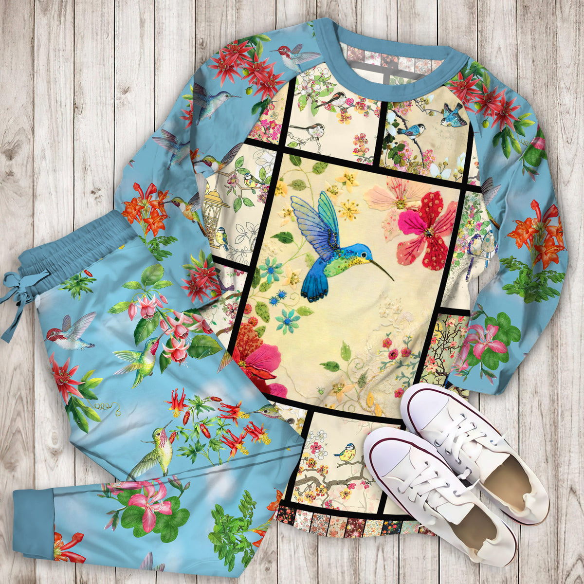 Humming Bird When Spring Come Awesome Pajama Set |Sleepwear Pjs Sets | Raglan Shirt Pants Set