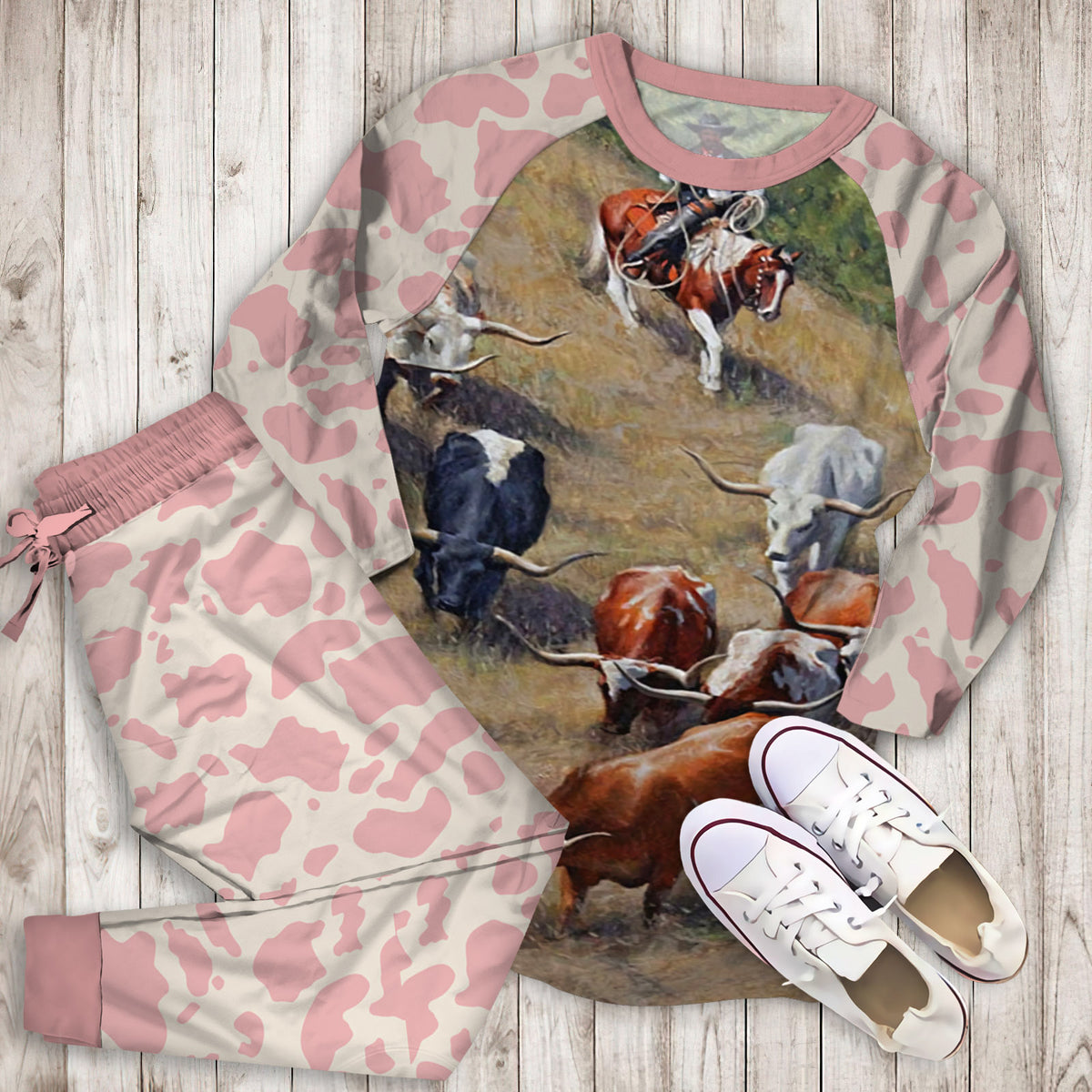 Cow Pajama Set | Pajamas | Cotton Sleepwear Sets | Soft Long Sleeve Pjs | Raglan Shirt and Pants Set