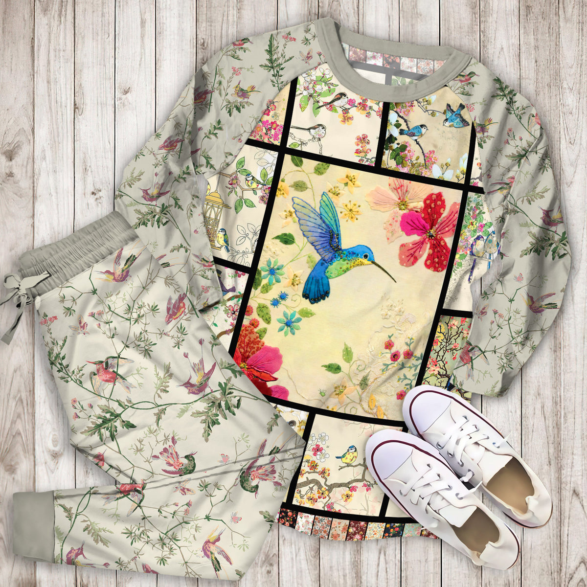 Humming Bird When Spring Come Awesome Pajama Set |Sleepwear Pjs Sets | Raglan Shirt Pants Set