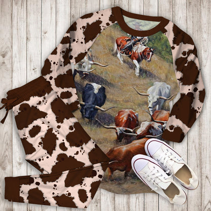 Cow Pajama Set | Pajamas | Cotton Sleepwear Sets | Soft Long Sleeve Pjs | Raglan Shirt and Pants Set