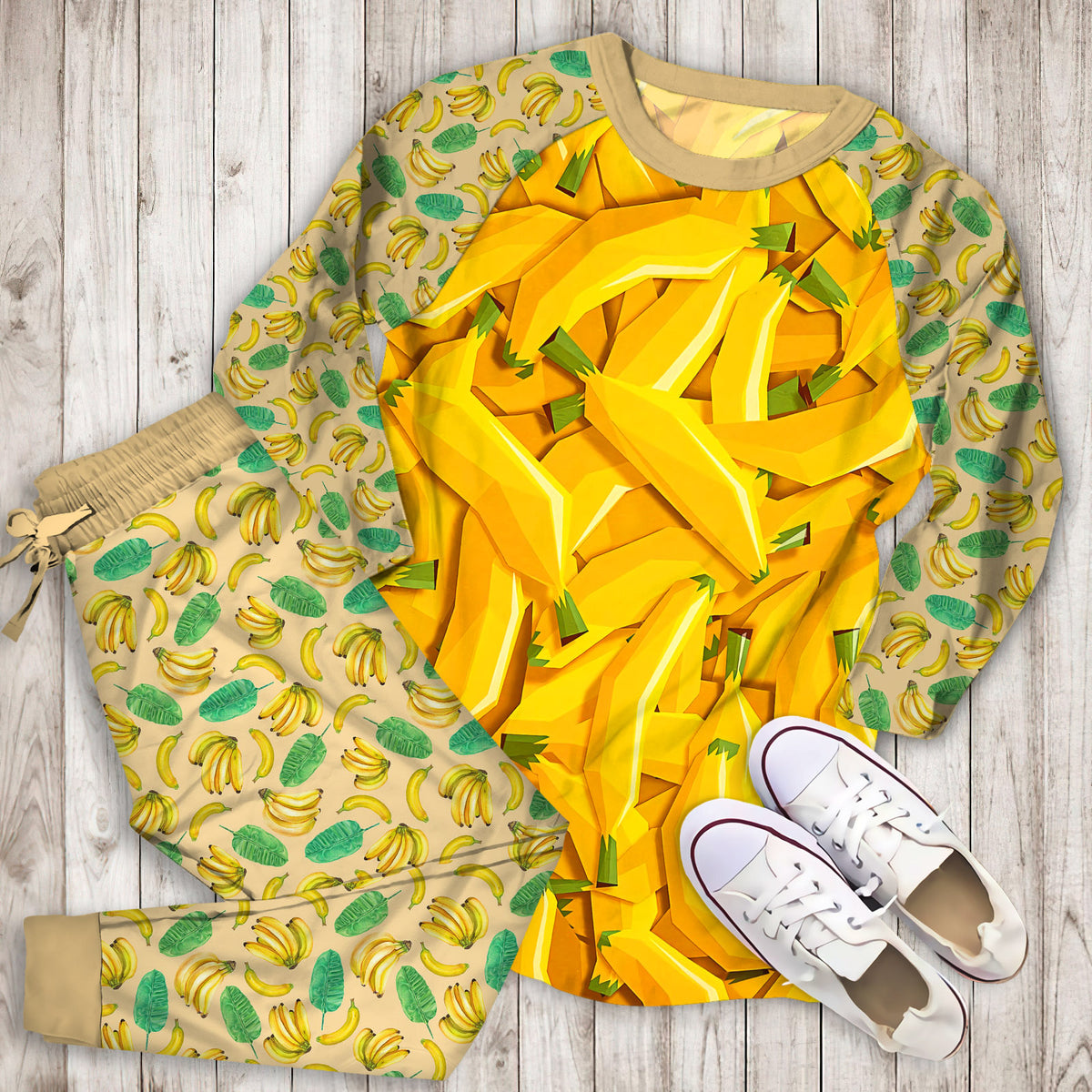 Banana Pajama Set |Sleepwear Pjs Sets | Raglan Shirt Pants Set