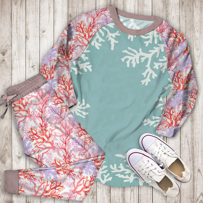 Coral Reef Pajama Set | Pajamas | Cotton Sleepwear Sets | Soft Long Sleeve Pjs | Raglan Shirt and Pants Set