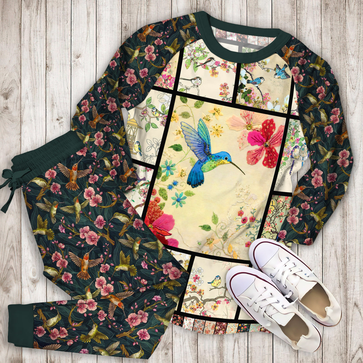 Humming Bird When Spring Come Awesome Pajama Set |Sleepwear Pjs Sets | Raglan Shirt Pants Set